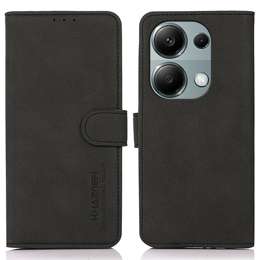 KHAZNEH For Xiaomi Redmi Note 13 4G Leather Case with TPU Shockproof Shell Wallet Phone Cover - Black