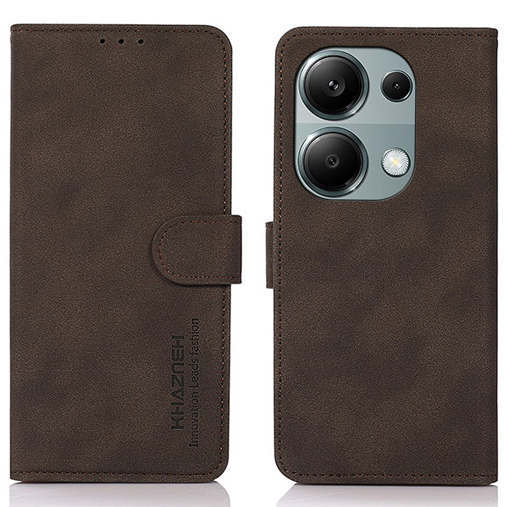 KHAZNEH For Xiaomi Redmi Note 13 4G Leather Case with TPU Shockproof Shell Wallet Phone Cover - Brown