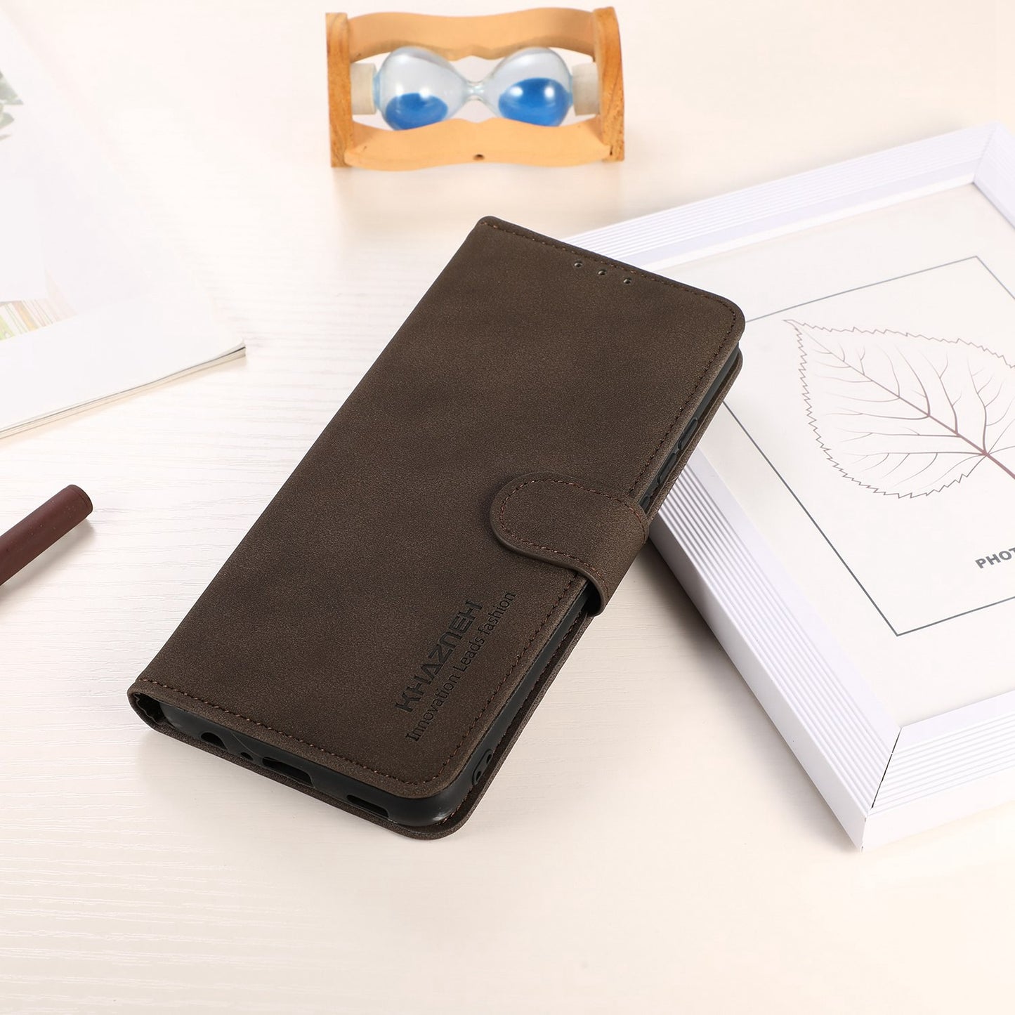 KHAZNEH For Xiaomi Redmi Note 13 4G Leather Case with TPU Shockproof Shell Wallet Phone Cover - Brown