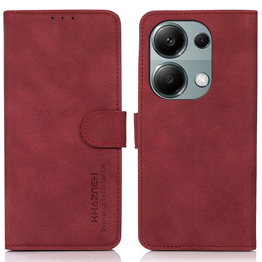 KHAZNEH For Xiaomi Redmi Note 13 4G Leather Case with TPU Shockproof Shell Wallet Phone Cover - Red