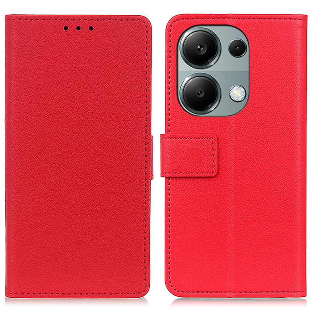 For Xiaomi Redmi Note 13 Pro 4G / Poco M6 Pro 4G Case Texture Leather Folio Phone Cover - Red