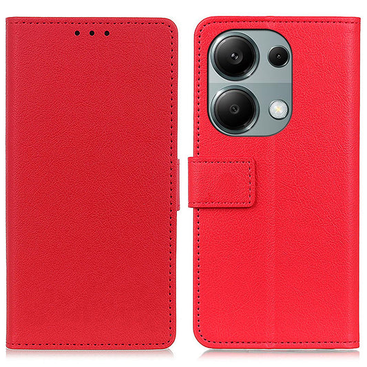 For Xiaomi Redmi Note 13 Pro 4G / Poco M6 Pro 4G Case Texture Leather Folio Phone Cover - Red