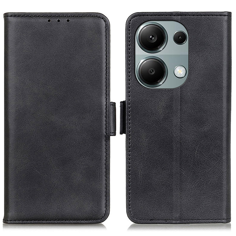 For Xiaomi Redmi Note 13 Pro 4G / Poco M6 Pro 4G Case Magnetic Buckle PU Leather Wallet Phone Cover - Black