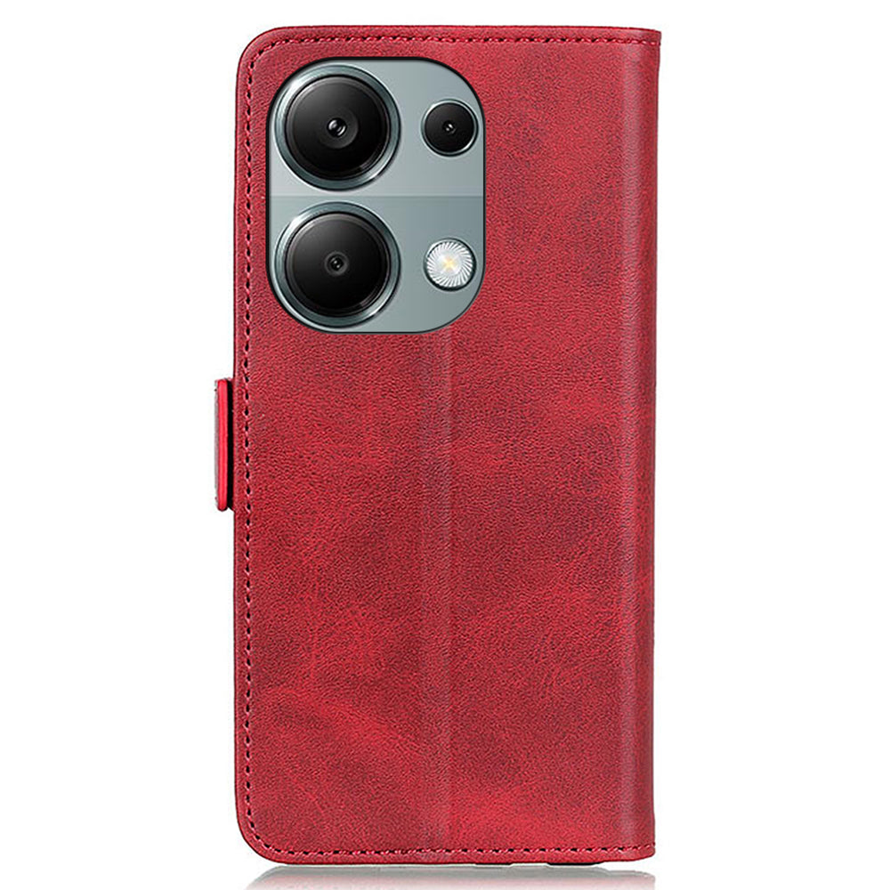 For Xiaomi Redmi Note 13 Pro 4G / Poco M6 Pro 4G Case Magnetic Buckle PU Leather Wallet Phone Cover - Red