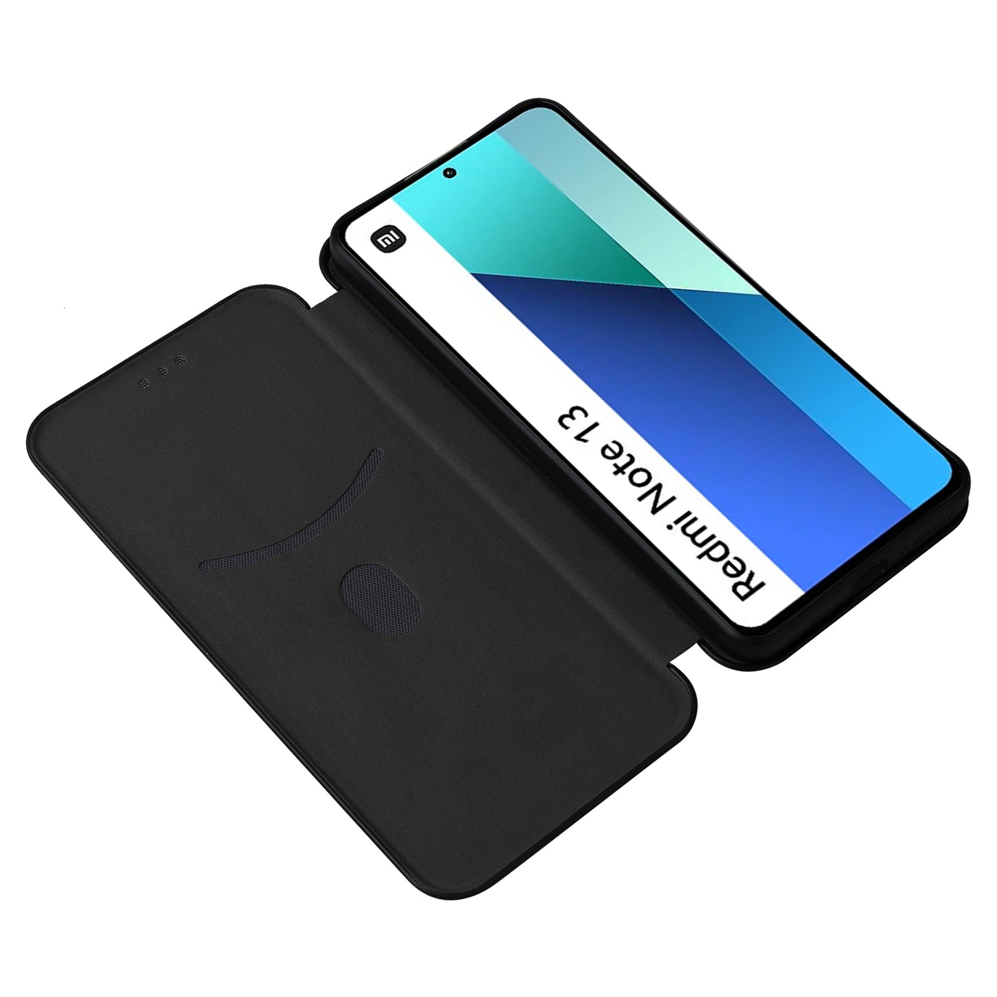 For Xiaomi Redmi Note 13 4G Leather Case Carbon Fiber Texture Phone Cover Magnetic Shock Absorbing - Black