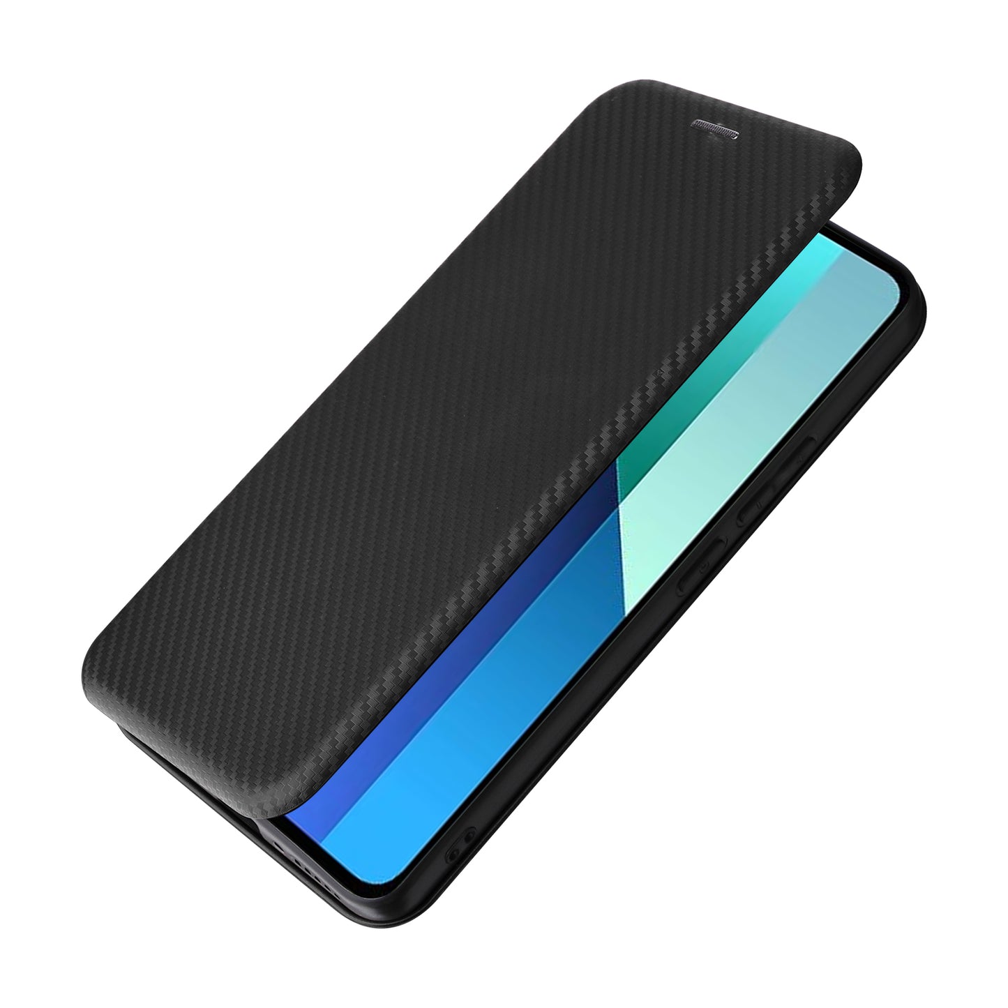 For Xiaomi Redmi Note 13 4G Leather Case Carbon Fiber Texture Phone Cover Magnetic Shock Absorbing - Black