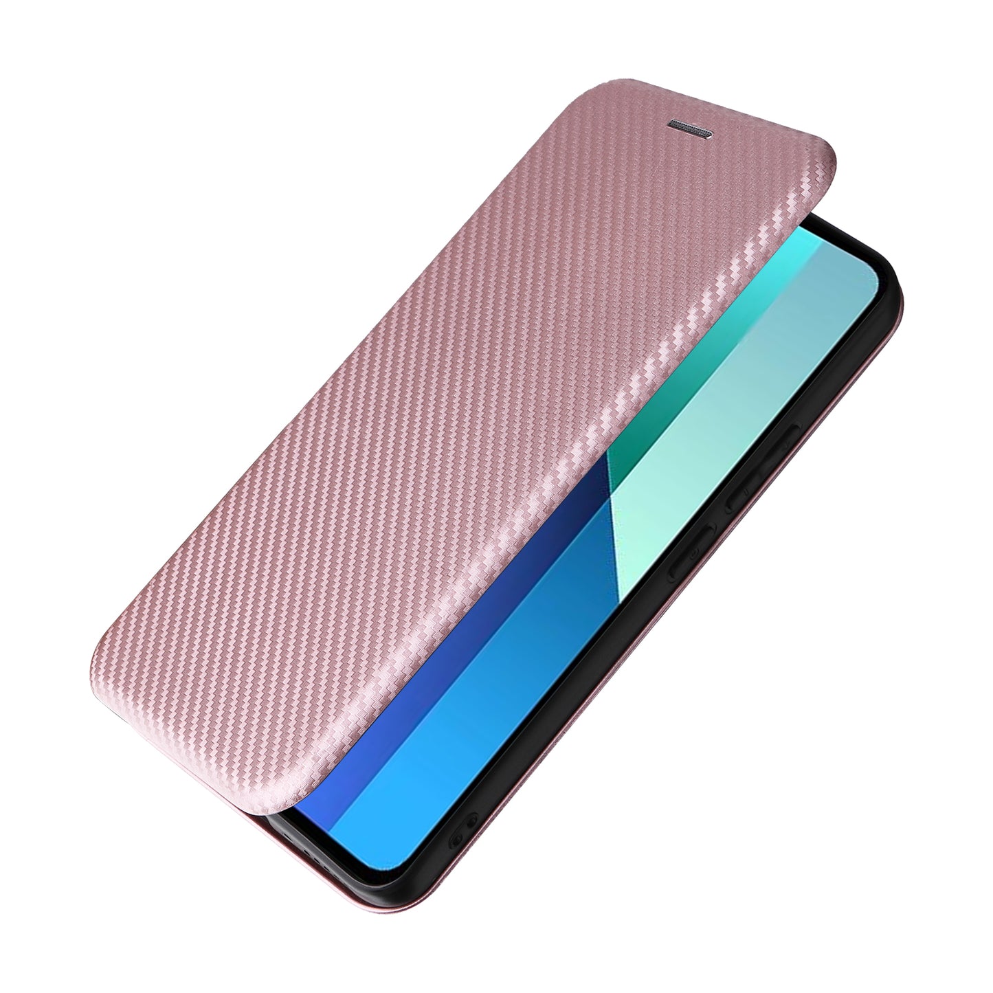 For Xiaomi Redmi Note 13 4G Leather Case Carbon Fiber Texture Phone Cover Magnetic Shock Absorbing - Rose Gold