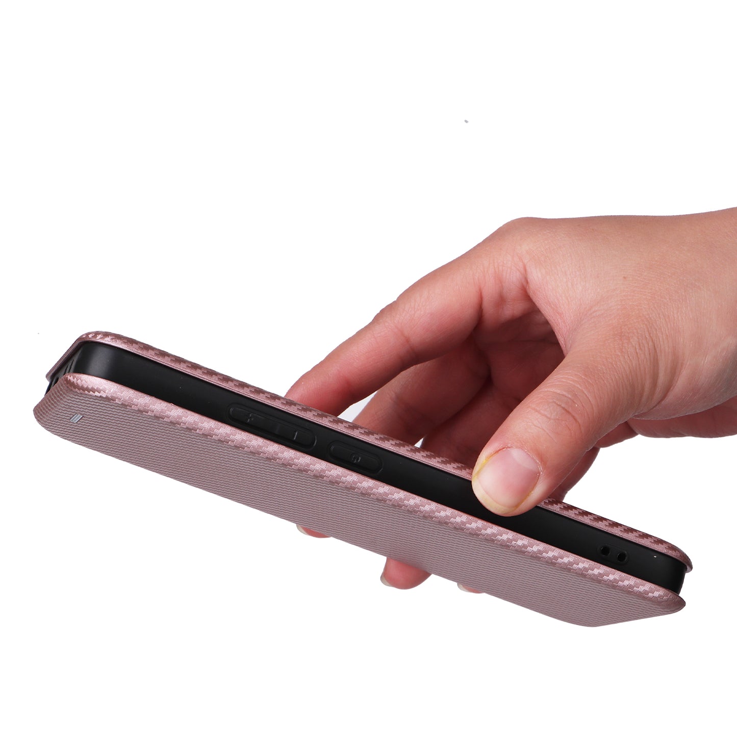 For Xiaomi Redmi Note 13 4G Leather Case Carbon Fiber Texture Phone Cover Magnetic Shock Absorbing - Rose Gold