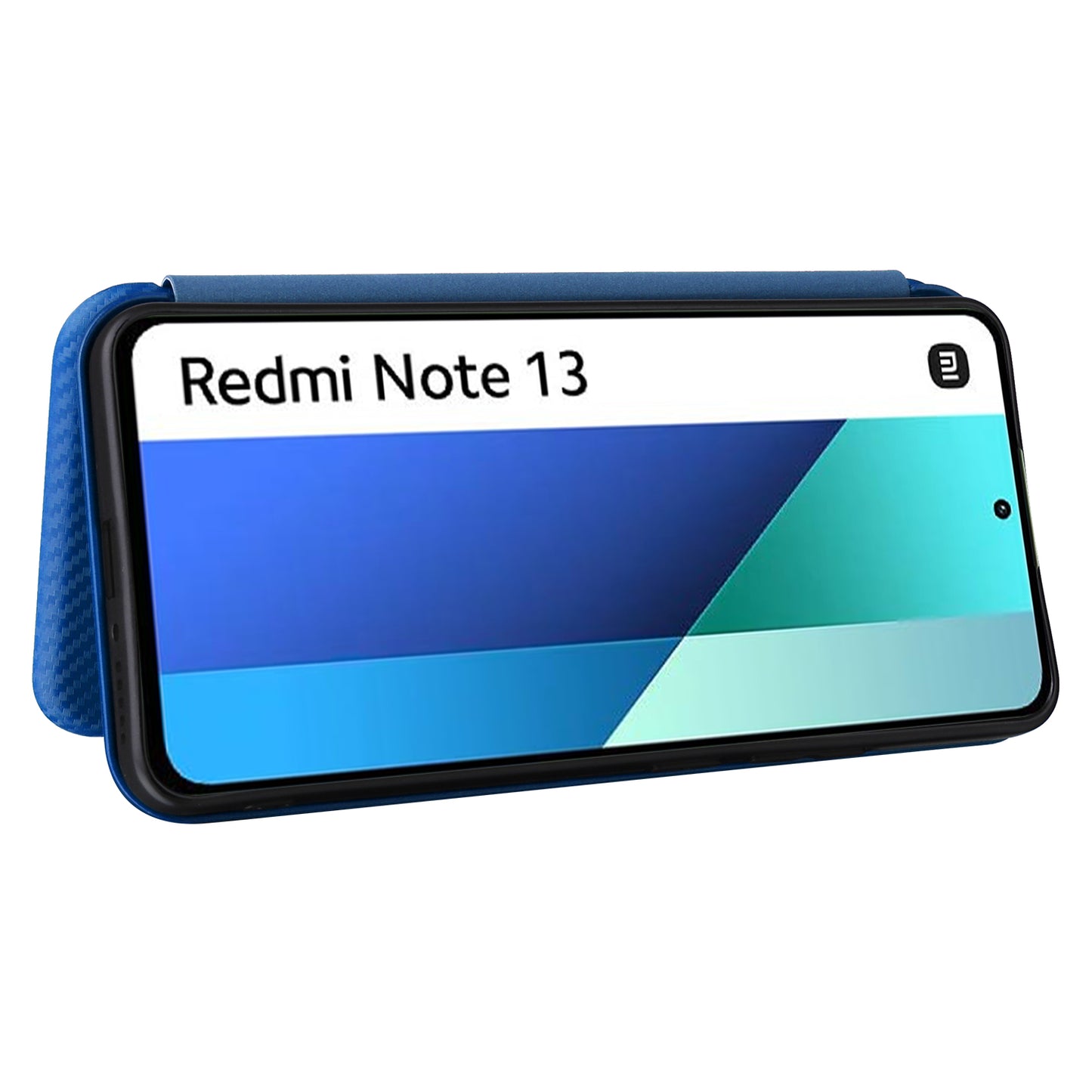 For Xiaomi Redmi Note 13 4G Leather Case Carbon Fiber Texture Phone Cover Magnetic Shock Absorbing - Blue