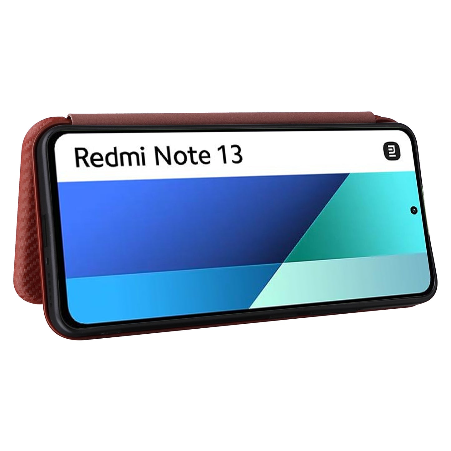 For Xiaomi Redmi Note 13 4G Leather Case Carbon Fiber Texture Phone Cover Magnetic Shock Absorbing - Brown