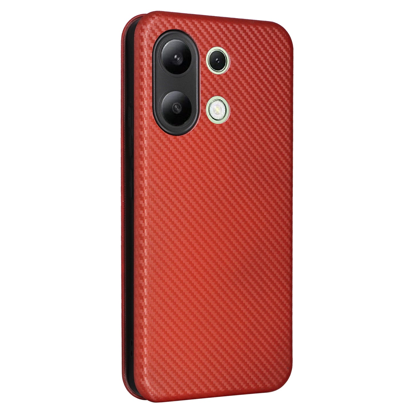 For Xiaomi Redmi Note 13 4G Leather Case Carbon Fiber Texture Phone Cover Magnetic Shock Absorbing - Brown
