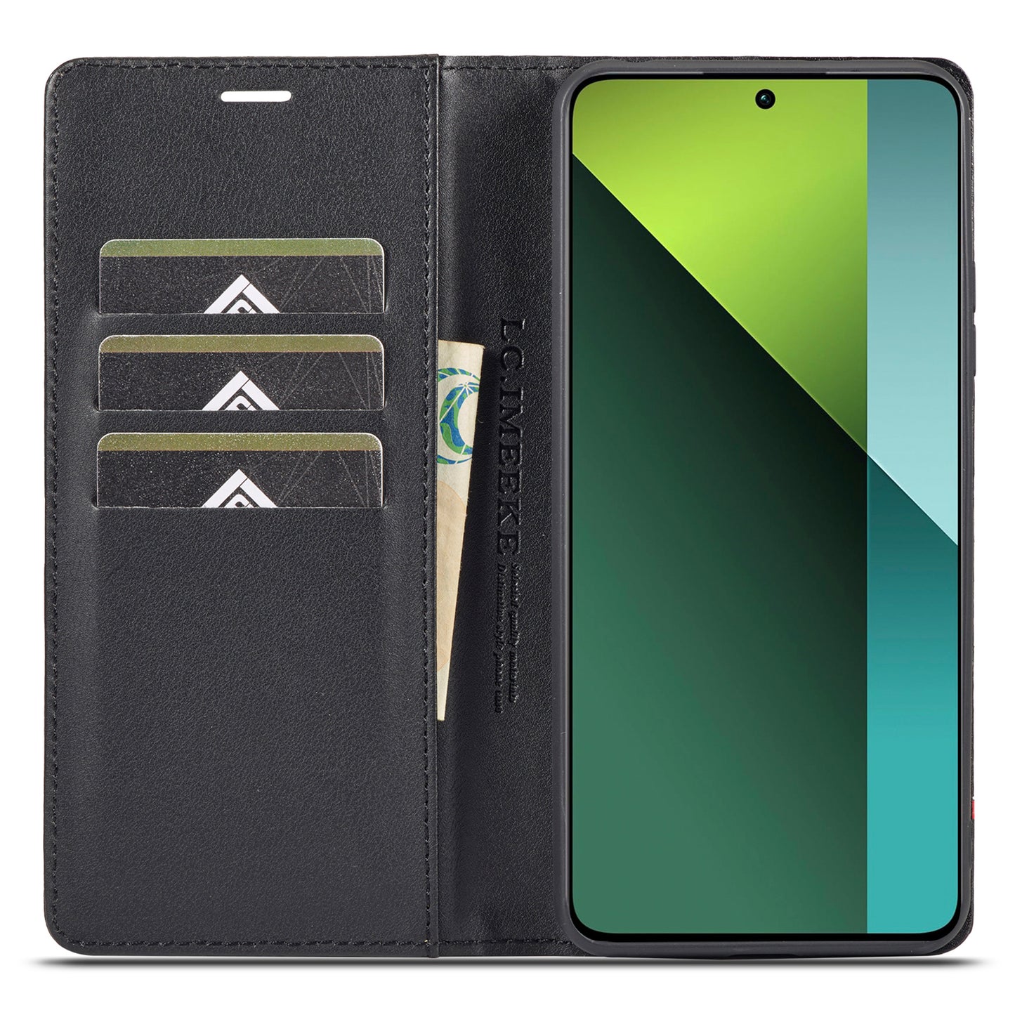 LC.IMEEKE For Xiaomi Redmi Note 13 5G Case Carbon Fiber Texture PU Leather Flip Stand Cover - Vertical Stripe