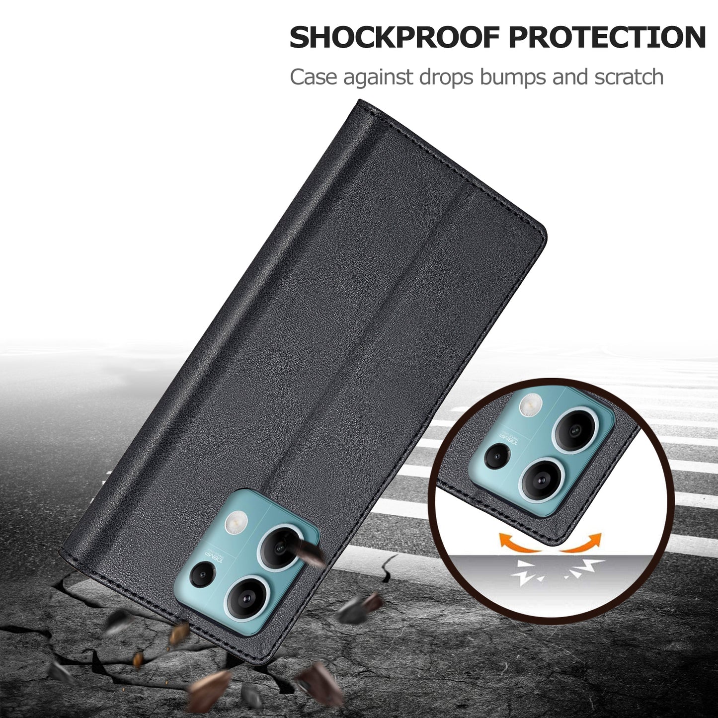 LC.IMEEKE For Xiaomi Redmi Note 13 5G Case Flip Leather Wallet Stand Phone Cover - Black