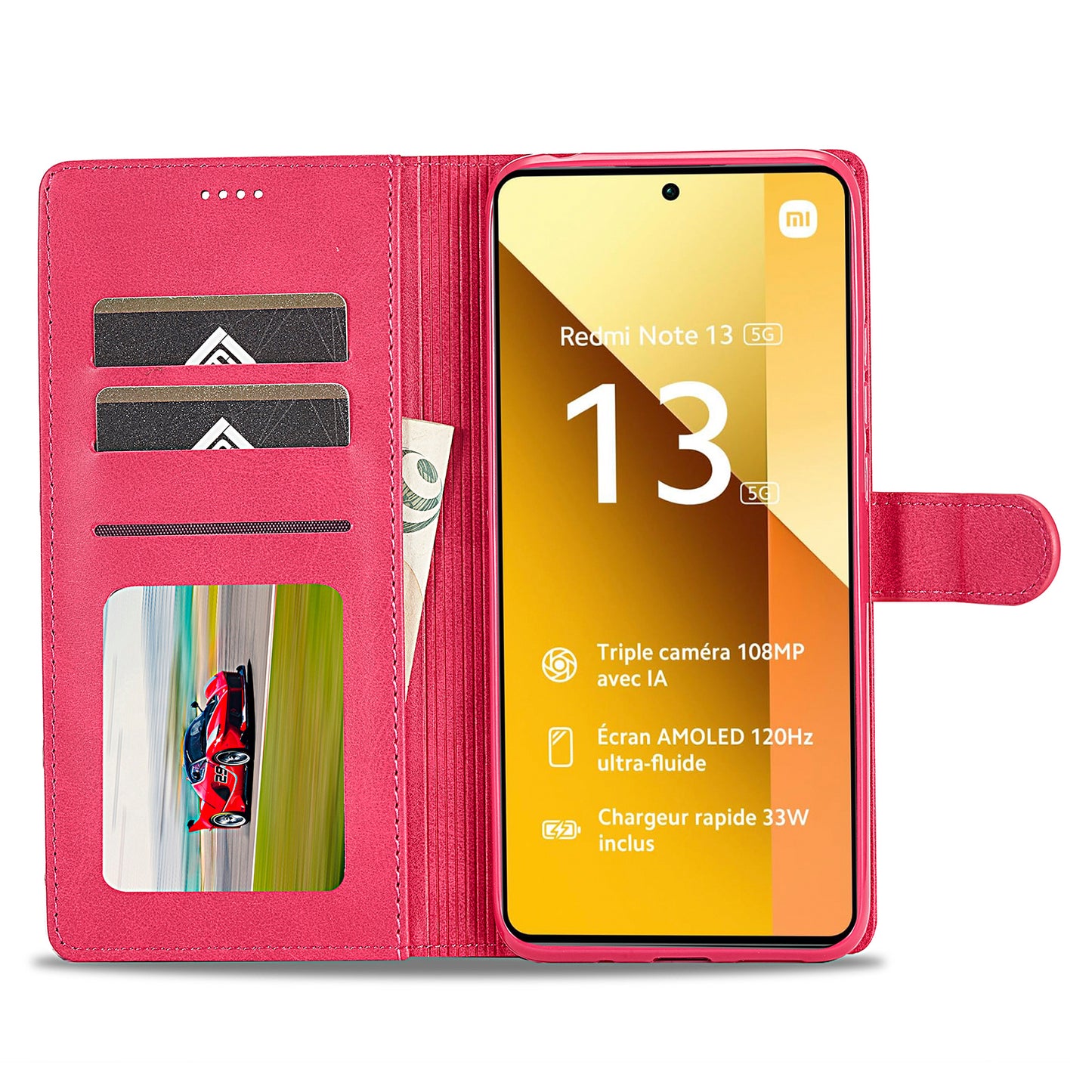 LC.IMEEKE For Xiaomi Redmi Note 13 5G Case Flip Leather Wallet Stand Phone Cover - Rose