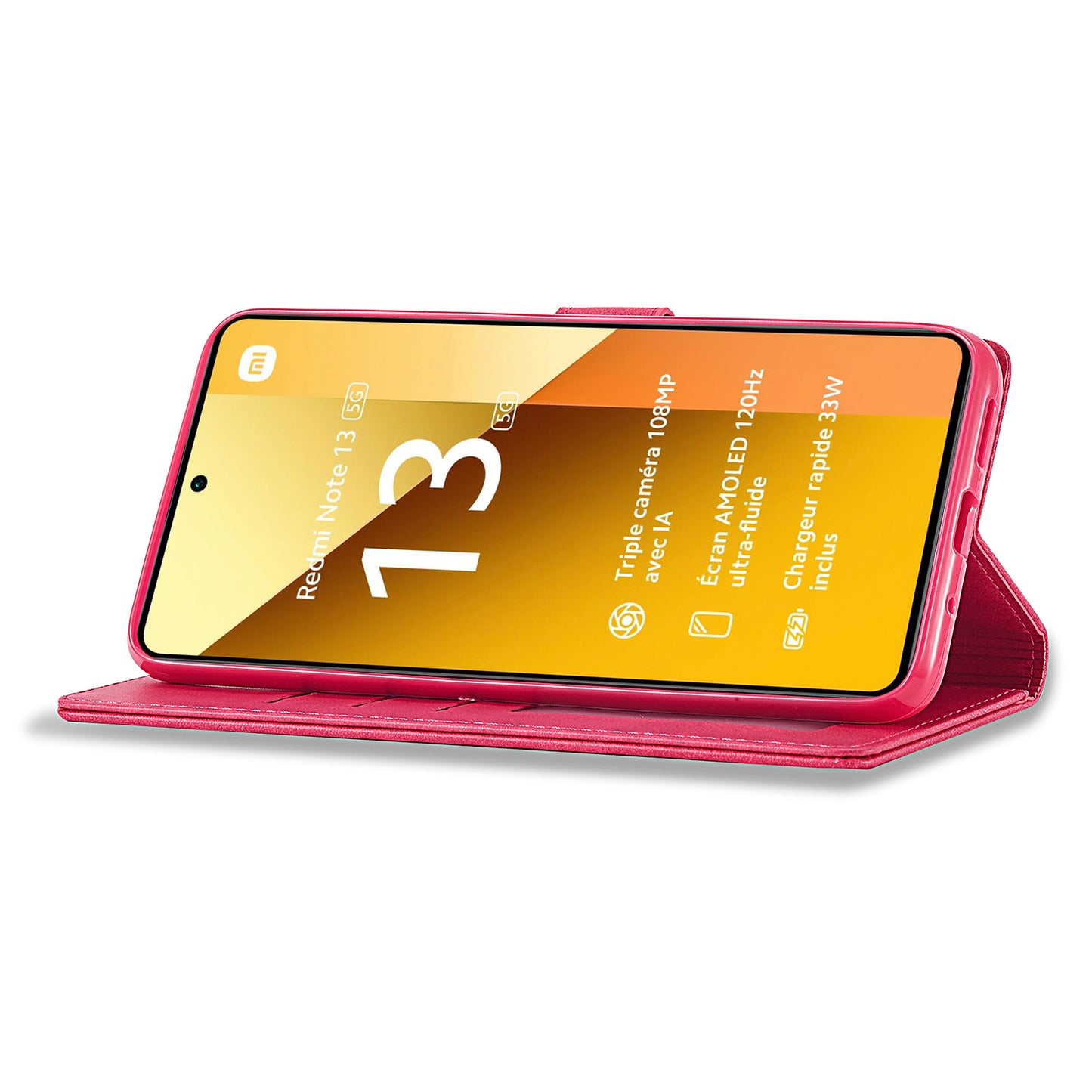 LC.IMEEKE For Xiaomi Redmi Note 13 5G Case Flip Leather Wallet Stand Phone Cover - Rose