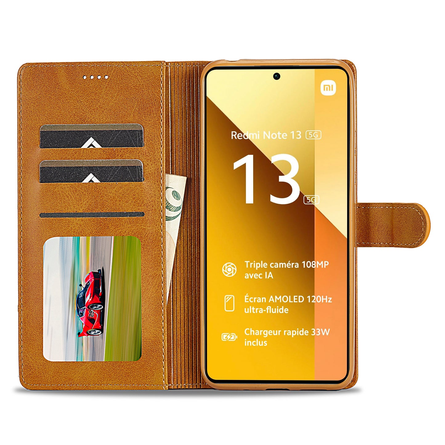 LC.IMEEKE For Xiaomi Redmi Note 13 5G Case Flip Leather Wallet Stand Phone Cover - Yellow