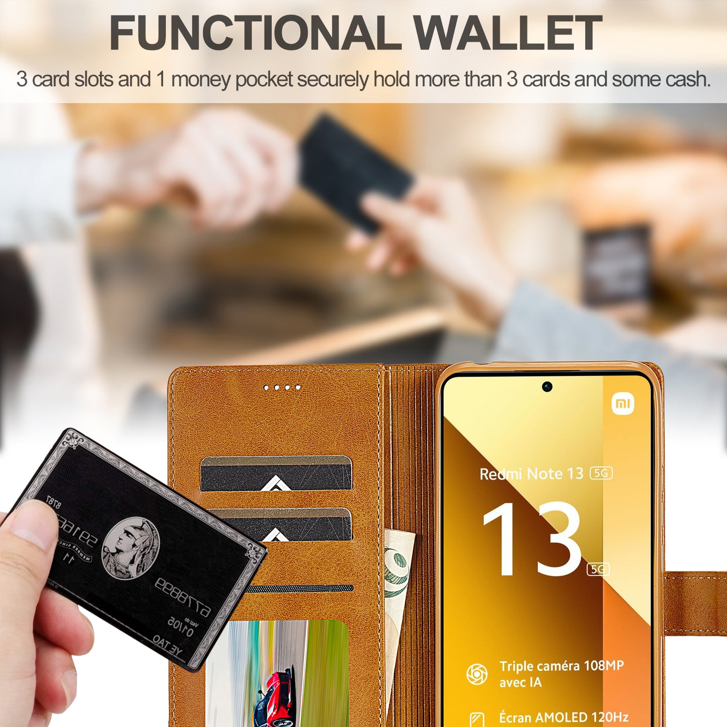 LC.IMEEKE For Xiaomi Redmi Note 13 5G Case Flip Leather Wallet Stand Phone Cover - Yellow