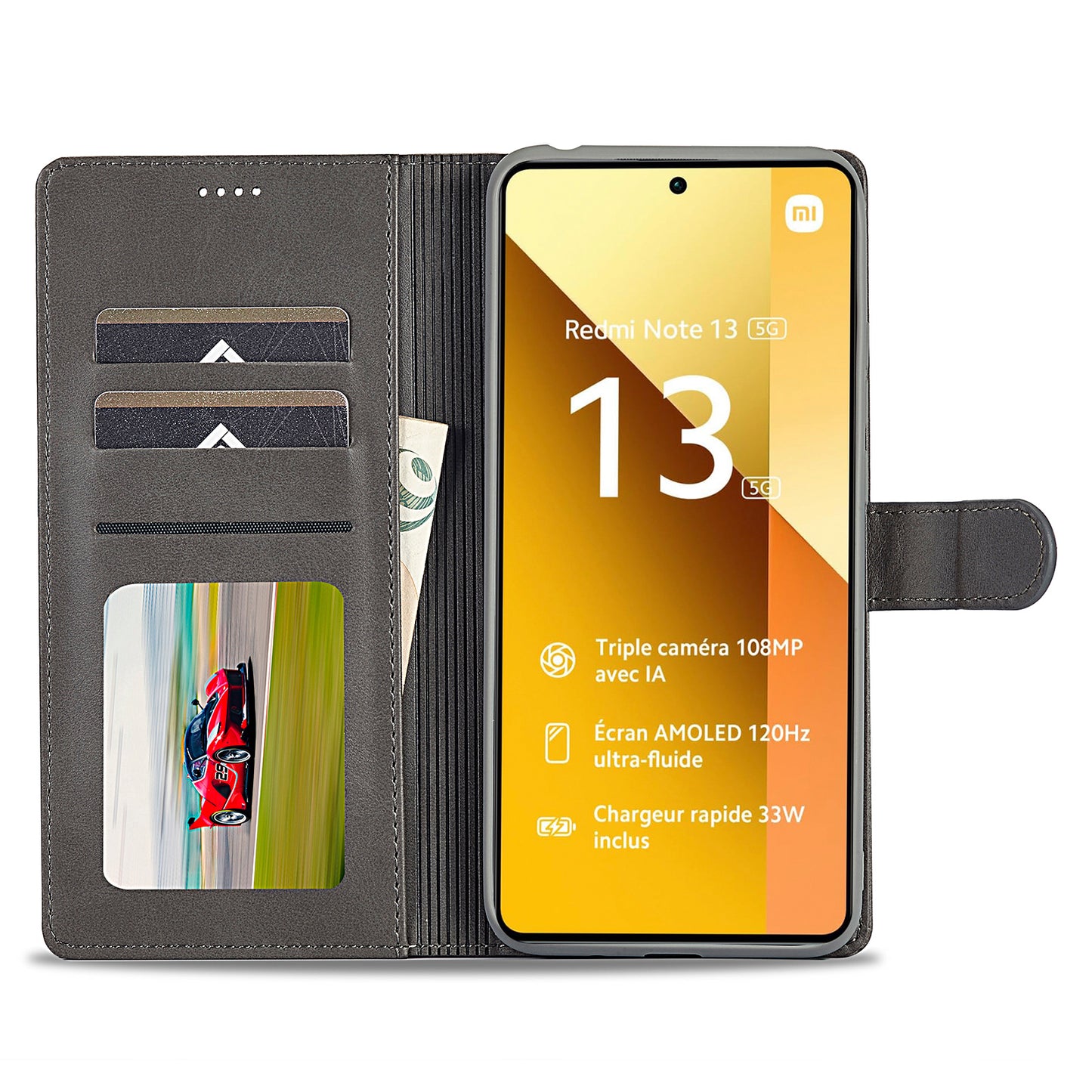 LC.IMEEKE For Xiaomi Redmi Note 13 5G Case Flip Leather Wallet Stand Phone Cover - Grey