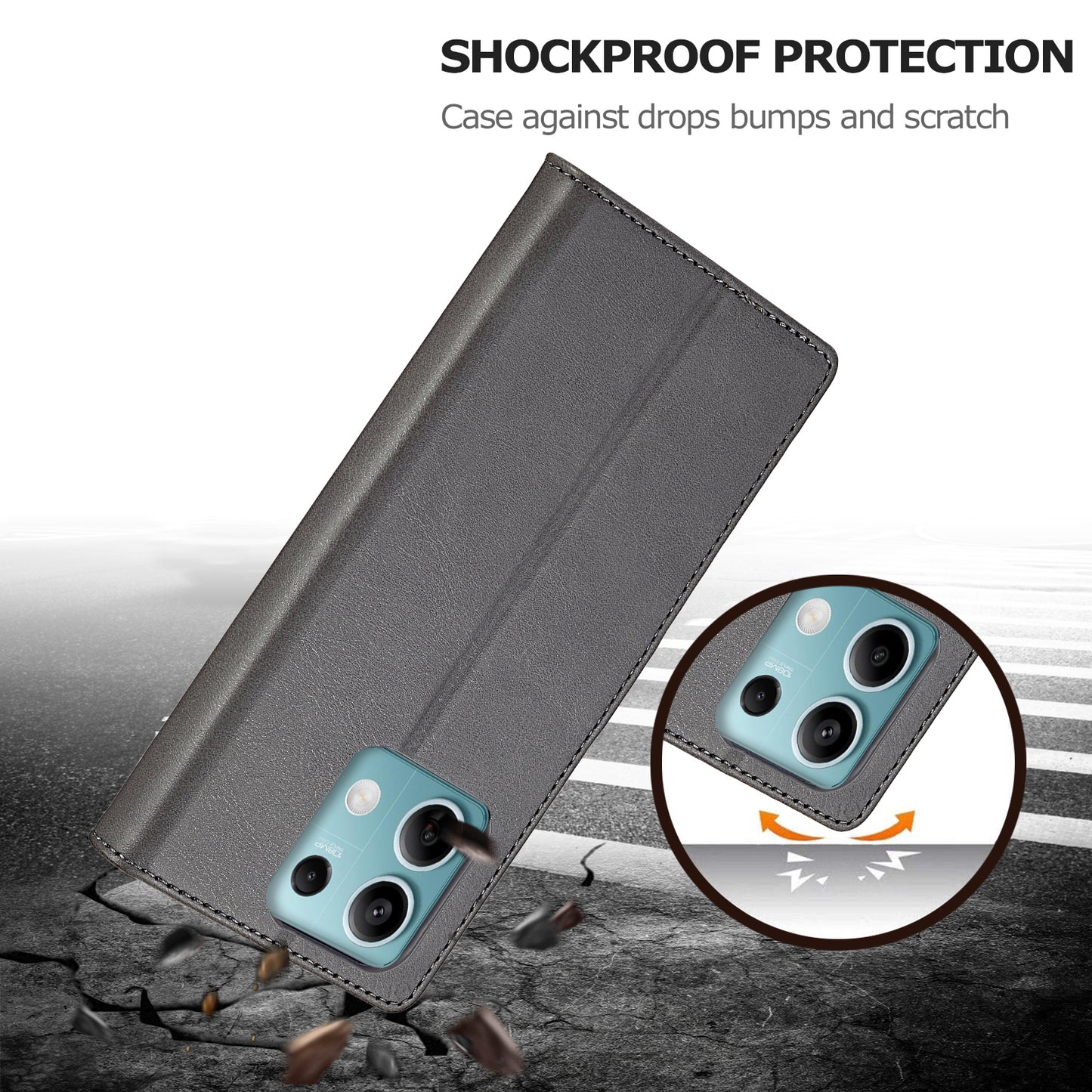 LC.IMEEKE For Xiaomi Redmi Note 13 5G Case Flip Leather Wallet Stand Phone Cover - Grey