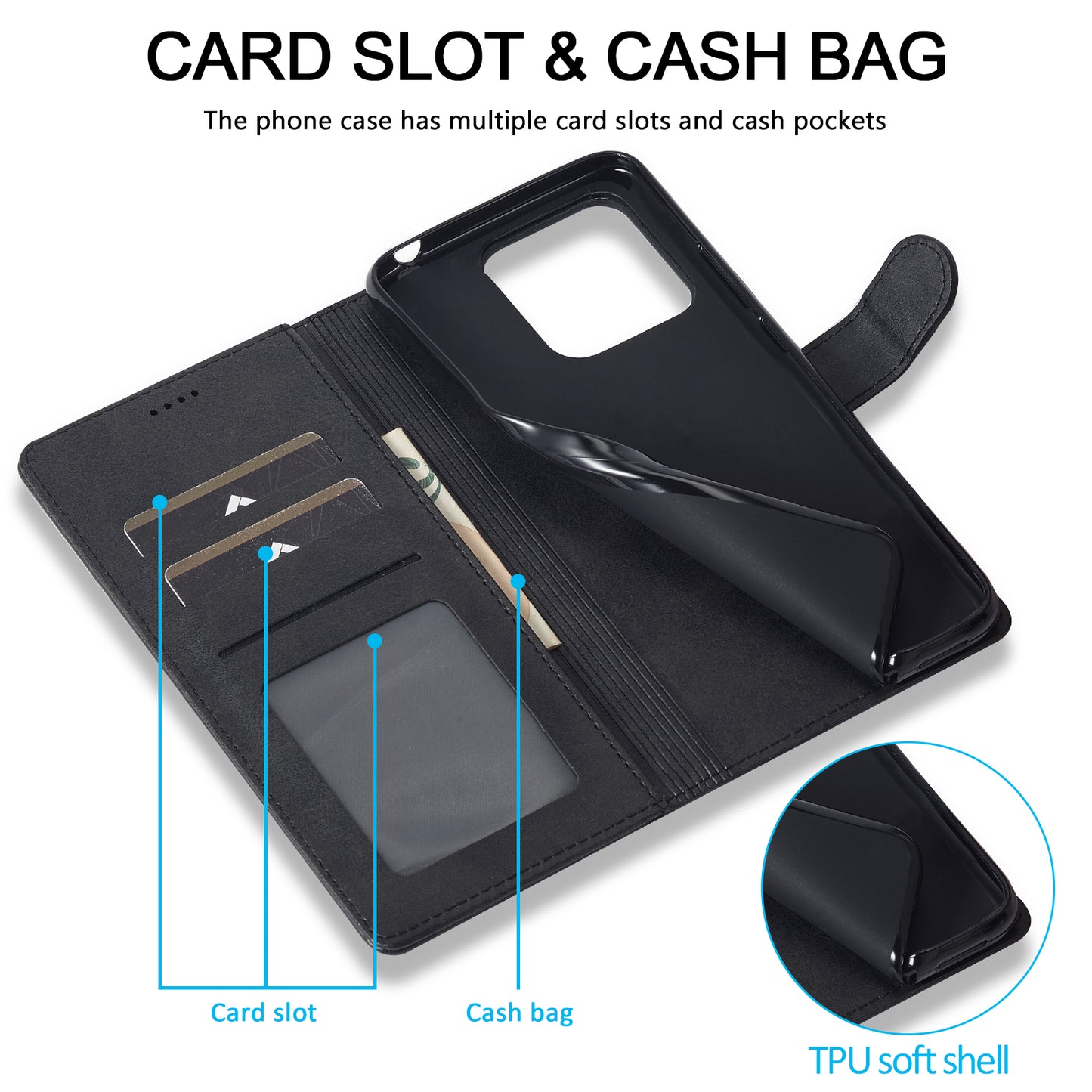 LC.IMEEKE For Xiaomi Redmi Note 13 Pro 5G / Poco X6 5G Case Wallet Stand Calf Texture Leather Phone Cover - Black
