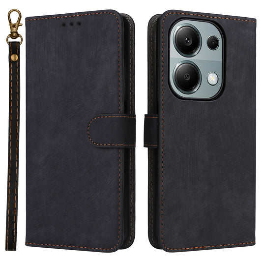 For Xiaomi Redmi Note 13 Pro 4G / Poco M6 Pro 4G Case with Strap RFID Blocking PU Leather Cover Stand - Black