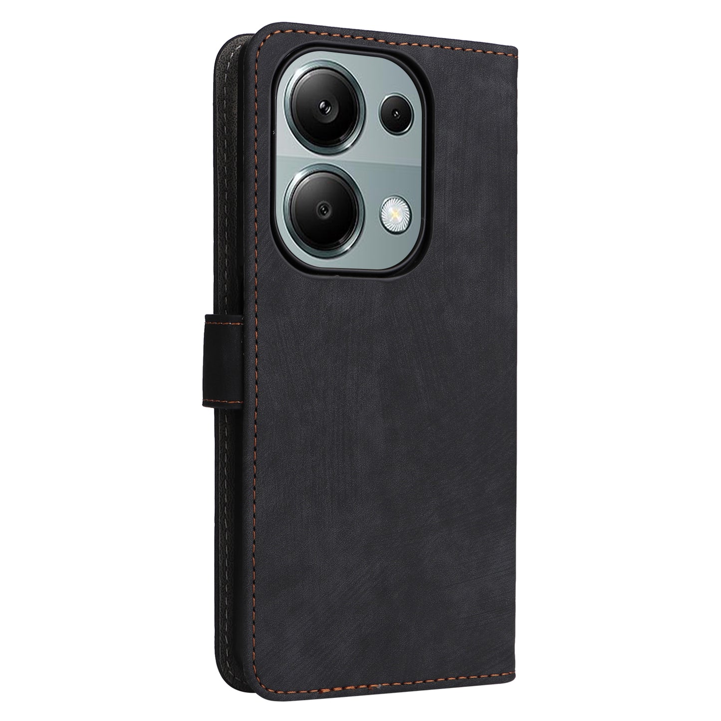 For Xiaomi Redmi Note 13 Pro 4G / Poco M6 Pro 4G Case with Strap RFID Blocking PU Leather Cover Stand - Black