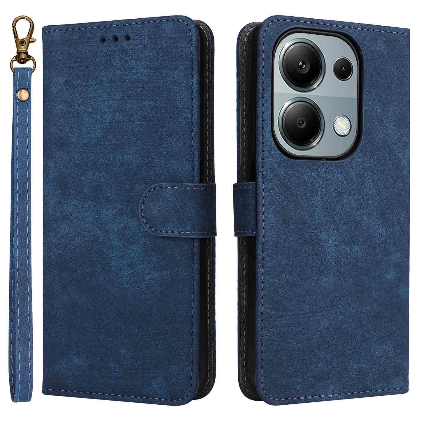 For Xiaomi Redmi Note 13 Pro 4G / Poco M6 Pro 4G Case with Strap RFID Blocking PU Leather Cover Stand - Blue