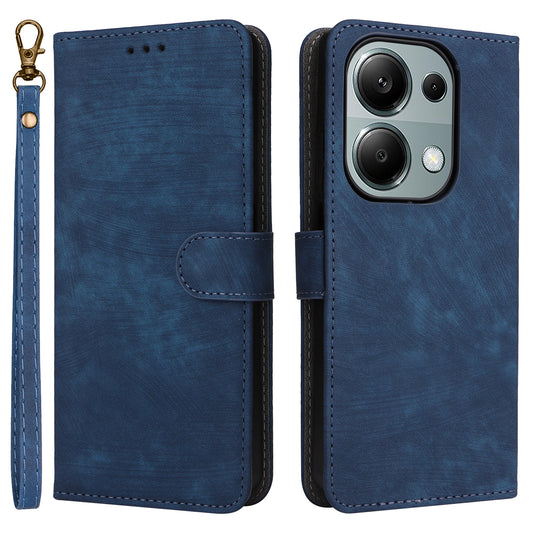 For Xiaomi Redmi Note 13 Pro 4G / Poco M6 Pro 4G Case with Strap RFID Blocking PU Leather Cover Stand - Blue