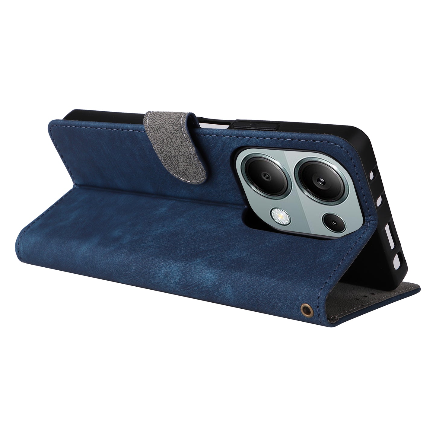 For Xiaomi Redmi Note 13 Pro 4G / Poco M6 Pro 4G Case with Strap RFID Blocking PU Leather Cover Stand - Blue