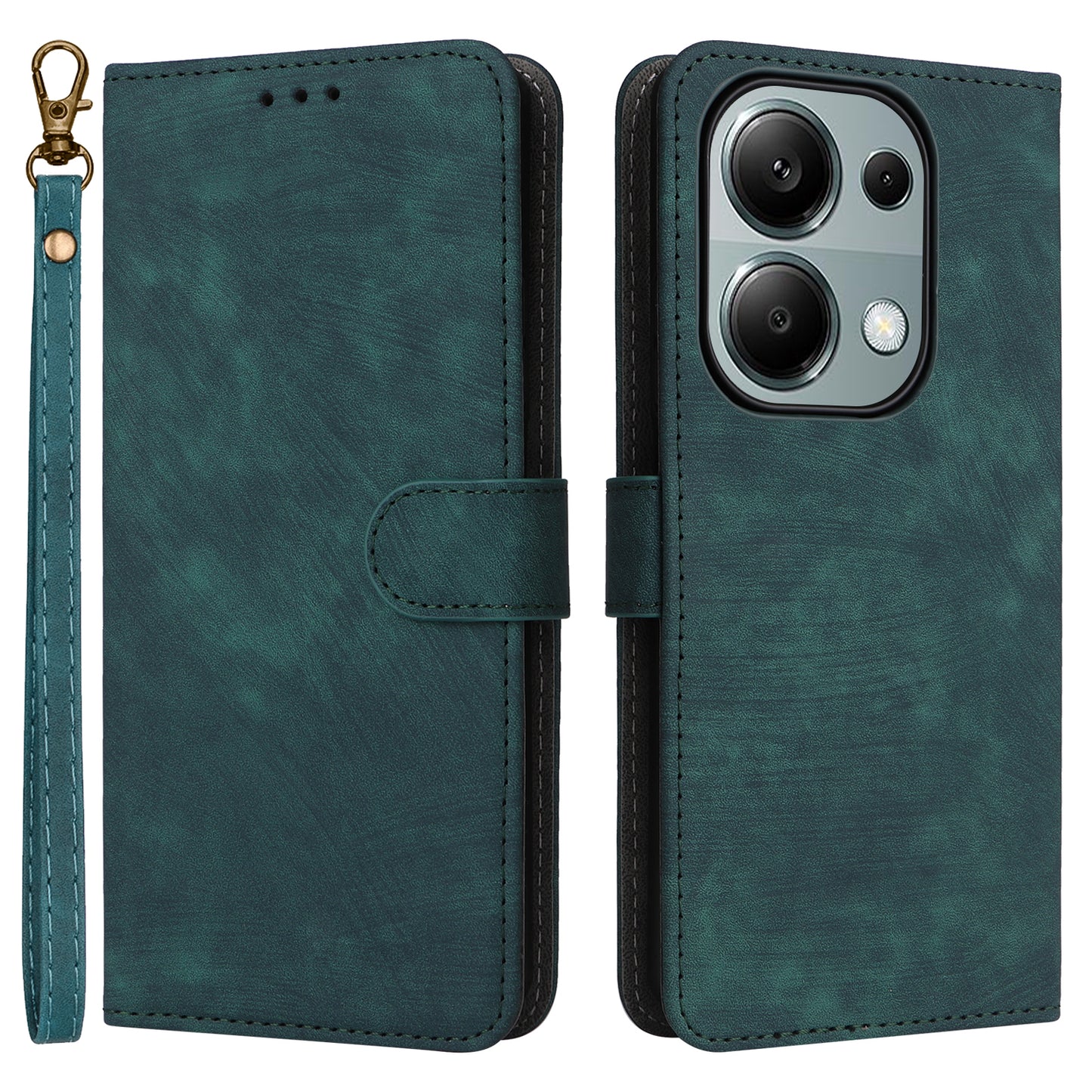 For Xiaomi Redmi Note 13 Pro 4G / Poco M6 Pro 4G Case with Strap RFID Blocking PU Leather Cover Stand - Green