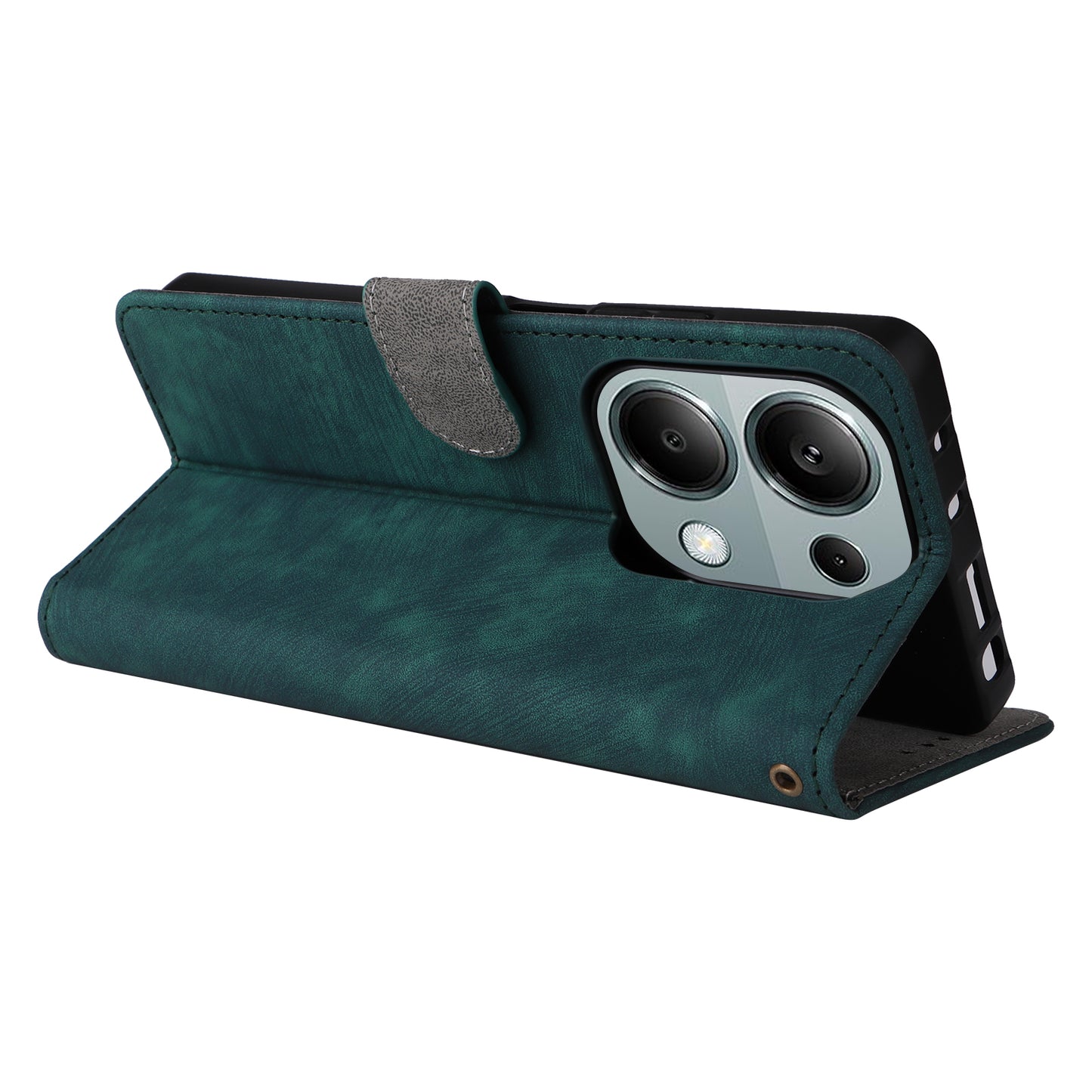 For Xiaomi Redmi Note 13 Pro 4G / Poco M6 Pro 4G Case with Strap RFID Blocking PU Leather Cover Stand - Green