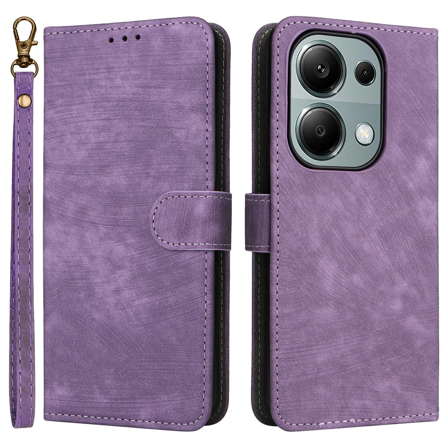 For Xiaomi Redmi Note 13 Pro 4G / Poco M6 Pro 4G Case with Strap RFID Blocking PU Leather Cover Stand - Purple