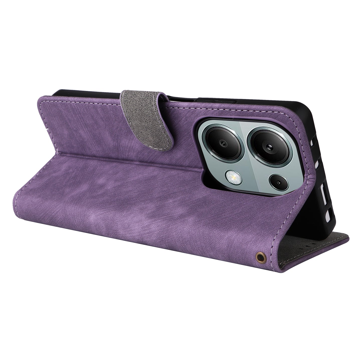 For Xiaomi Redmi Note 13 Pro 4G / Poco M6 Pro 4G Case with Strap RFID Blocking PU Leather Cover Stand - Purple