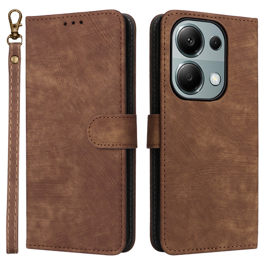 For Xiaomi Redmi Note 13 Pro 4G / Poco M6 Pro 4G Case with Strap RFID Blocking PU Leather Cover Stand - Brown