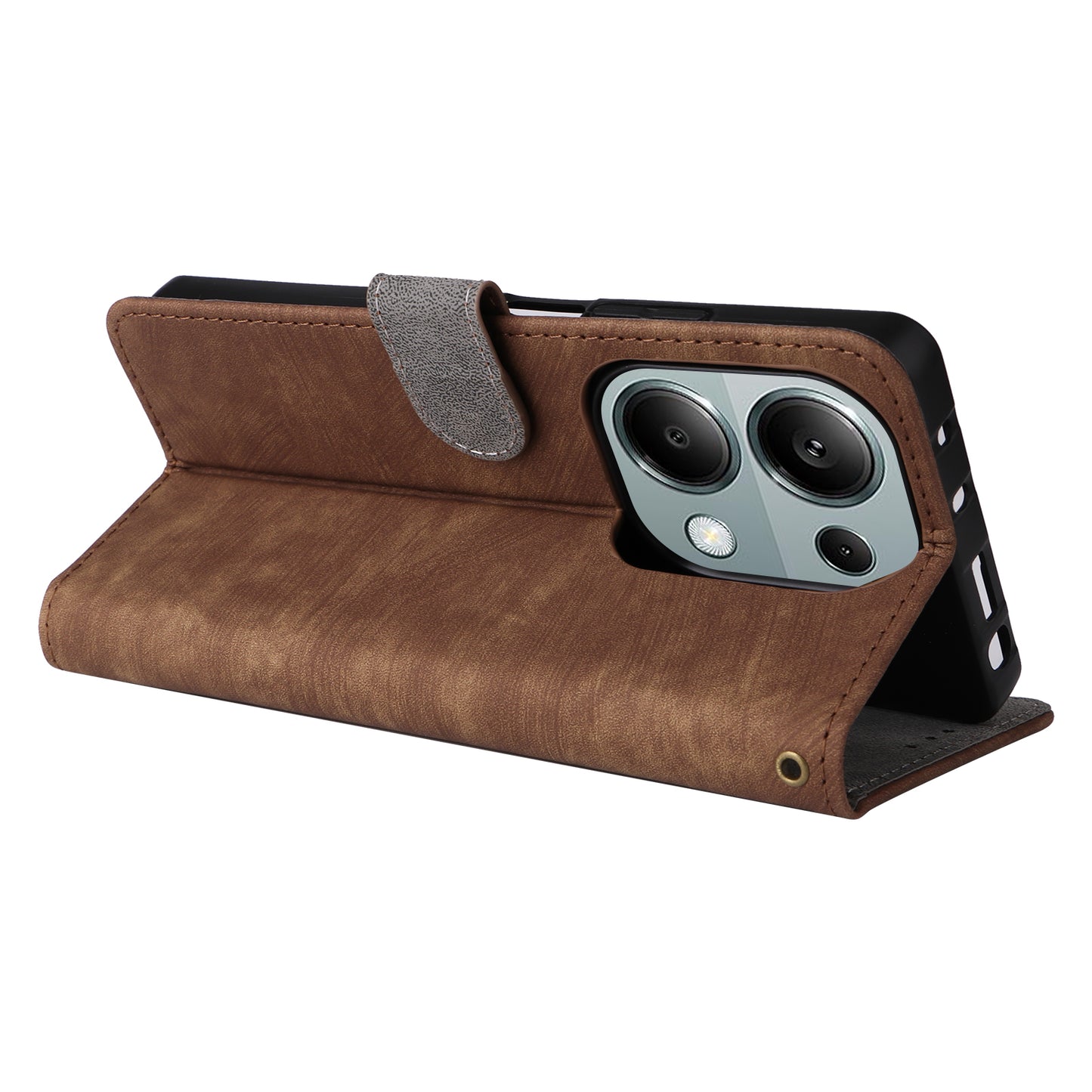 For Xiaomi Redmi Note 13 Pro 4G / Poco M6 Pro 4G Case with Strap RFID Blocking PU Leather Cover Stand - Brown