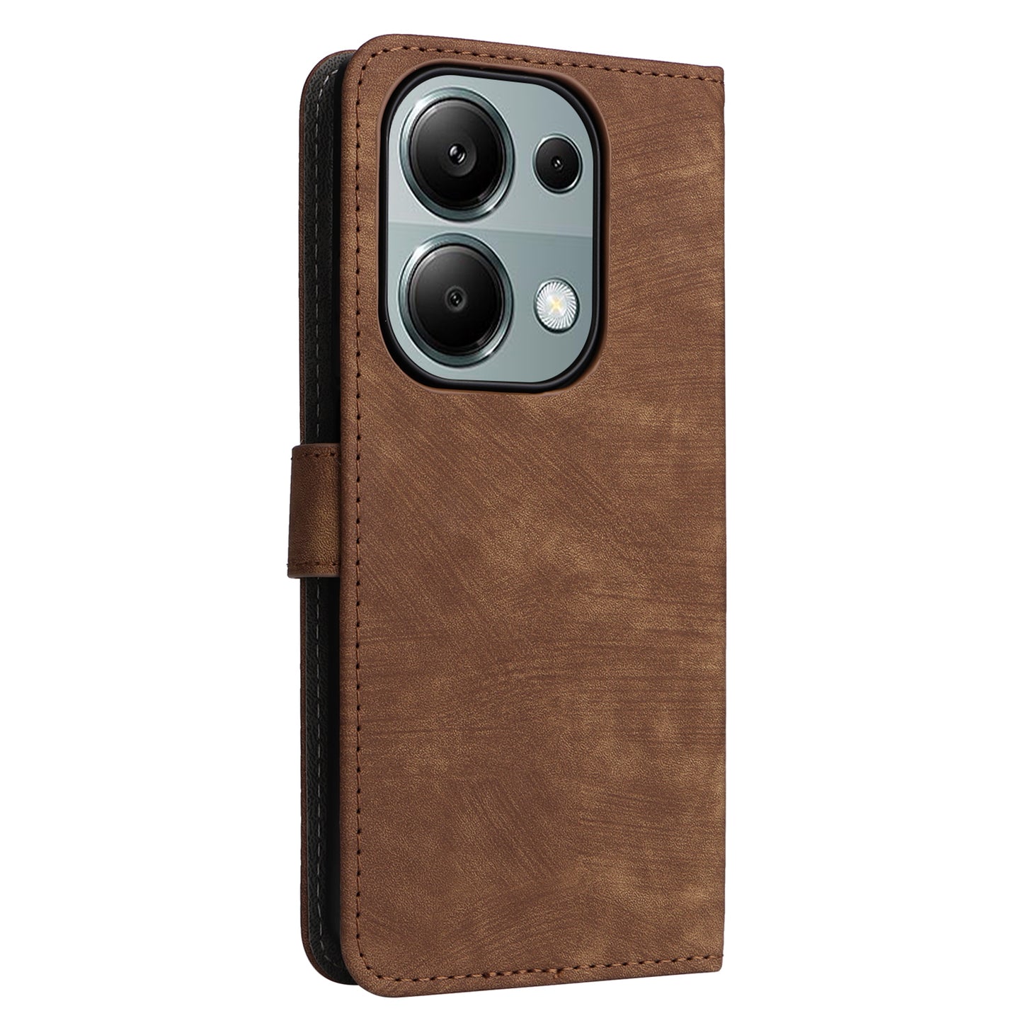 For Xiaomi Redmi Note 13 Pro 4G / Poco M6 Pro 4G Case with Strap RFID Blocking PU Leather Cover Stand - Brown