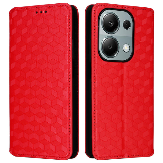 For Xiaomi Redmi Note 13 Pro 4G / Poco M6 Pro 4G Case Rhombus Imprinted Stand View Phone Cover - Red