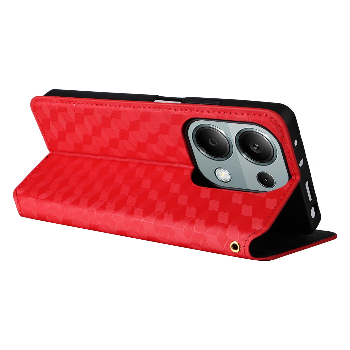 For Xiaomi Redmi Note 13 Pro 4G / Poco M6 Pro 4G Case Rhombus Imprinted Stand View Phone Cover - Red