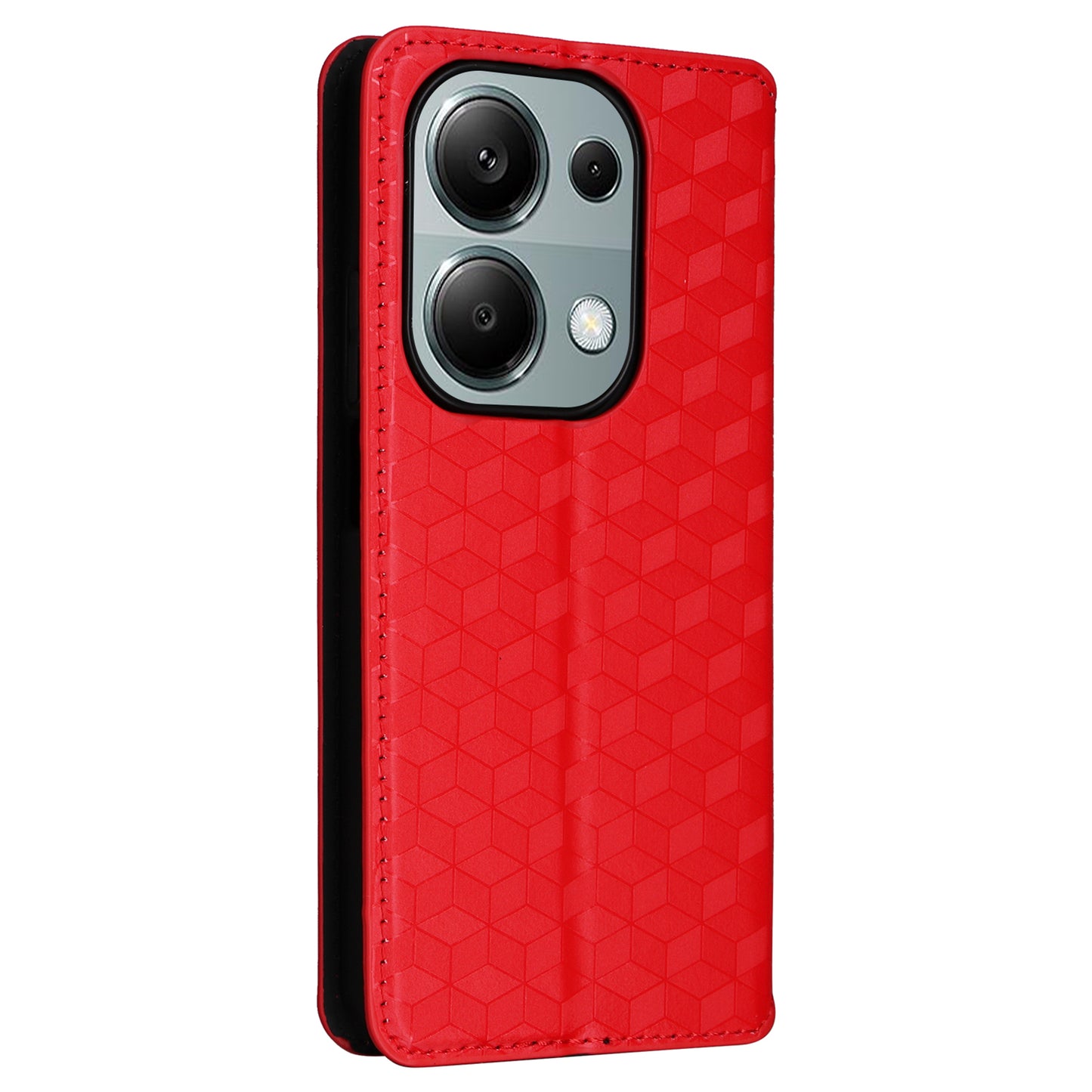 For Xiaomi Redmi Note 13 Pro 4G / Poco M6 Pro 4G Case Rhombus Imprinted Stand View Phone Cover - Red