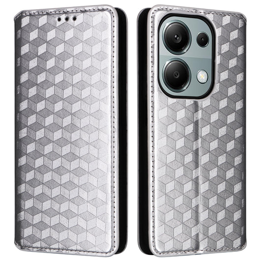 For Xiaomi Redmi Note 13 Pro 4G / Poco M6 Pro 4G Case Rhombus Imprinted Stand View Phone Cover - Silver