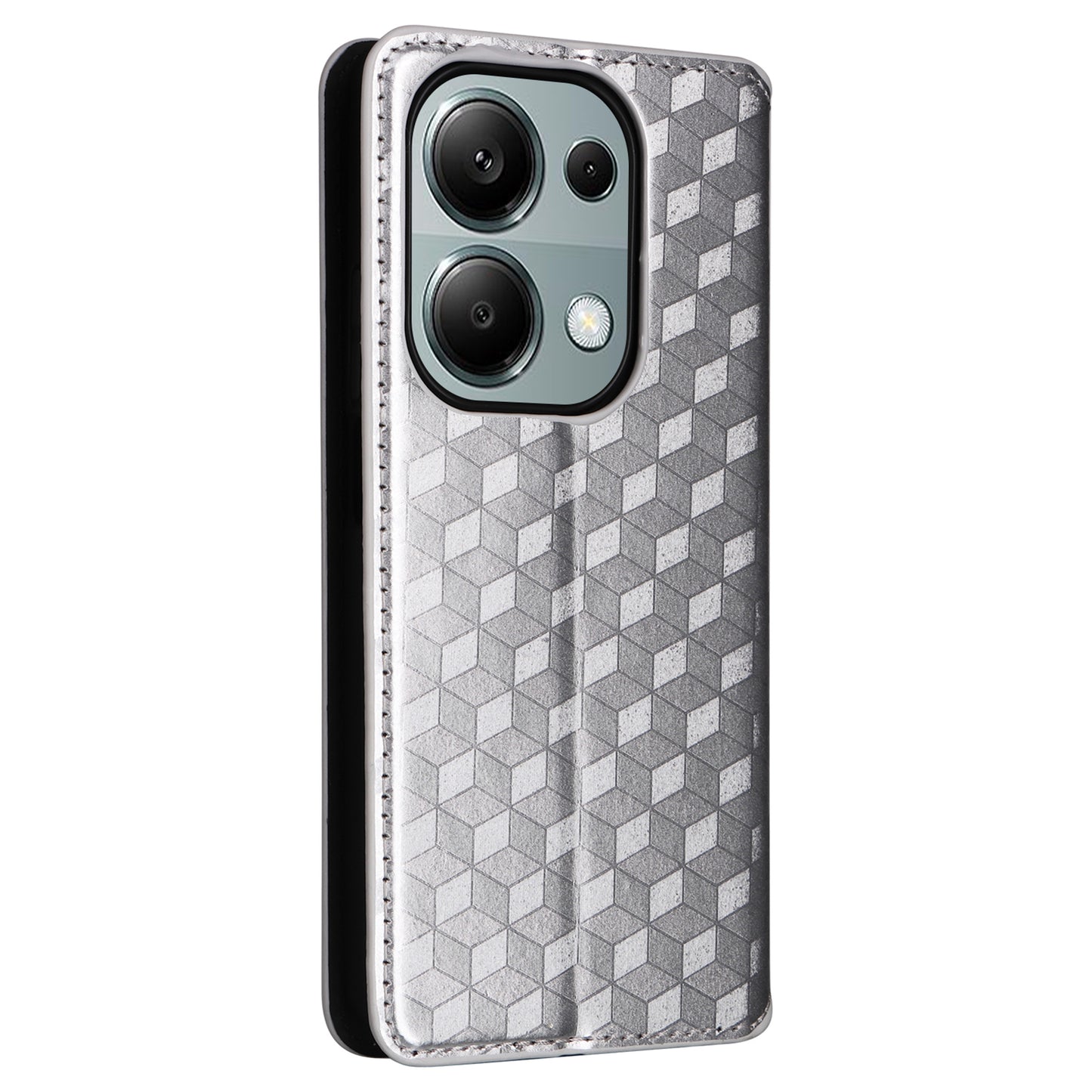 For Xiaomi Redmi Note 13 Pro 4G / Poco M6 Pro 4G Case Rhombus Imprinted Stand View Phone Cover - Silver