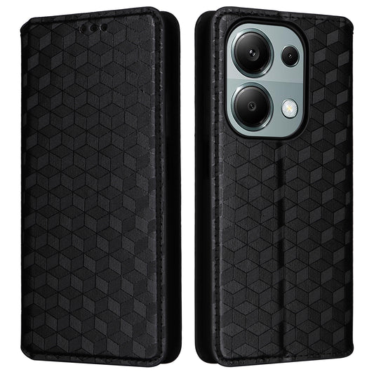 For Xiaomi Redmi Note 13 Pro 4G / Poco M6 Pro 4G Case Rhombus Imprinted Stand View Phone Cover - Black