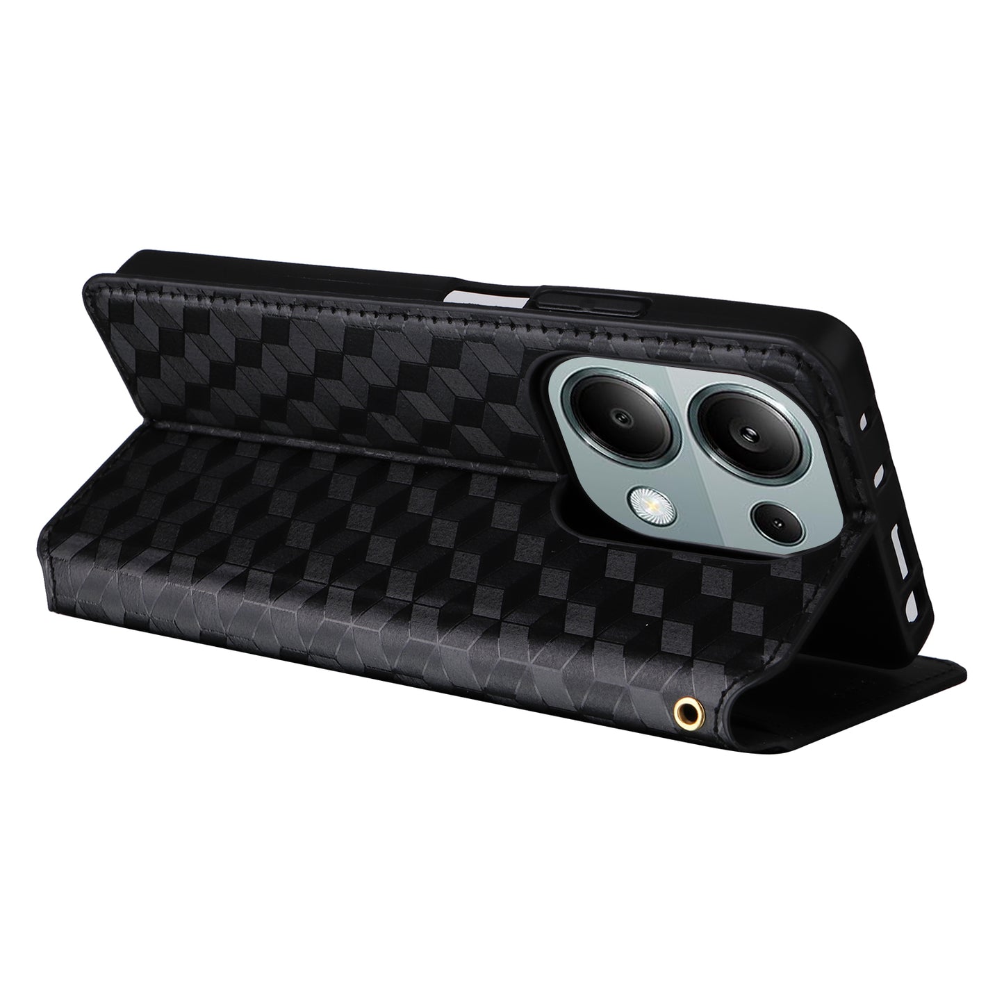 For Xiaomi Redmi Note 13 Pro 4G / Poco M6 Pro 4G Case Rhombus Imprinted Stand View Phone Cover - Black