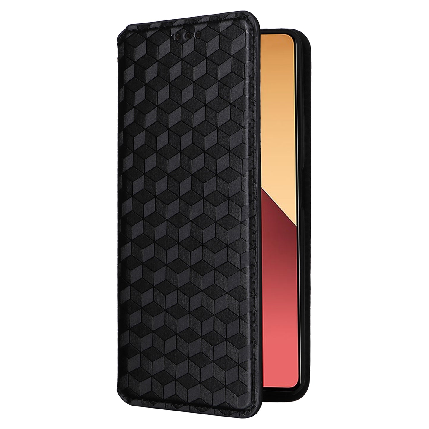 For Xiaomi Redmi Note 13 Pro 4G / Poco M6 Pro 4G Case Rhombus Imprinted Stand View Phone Cover - Black