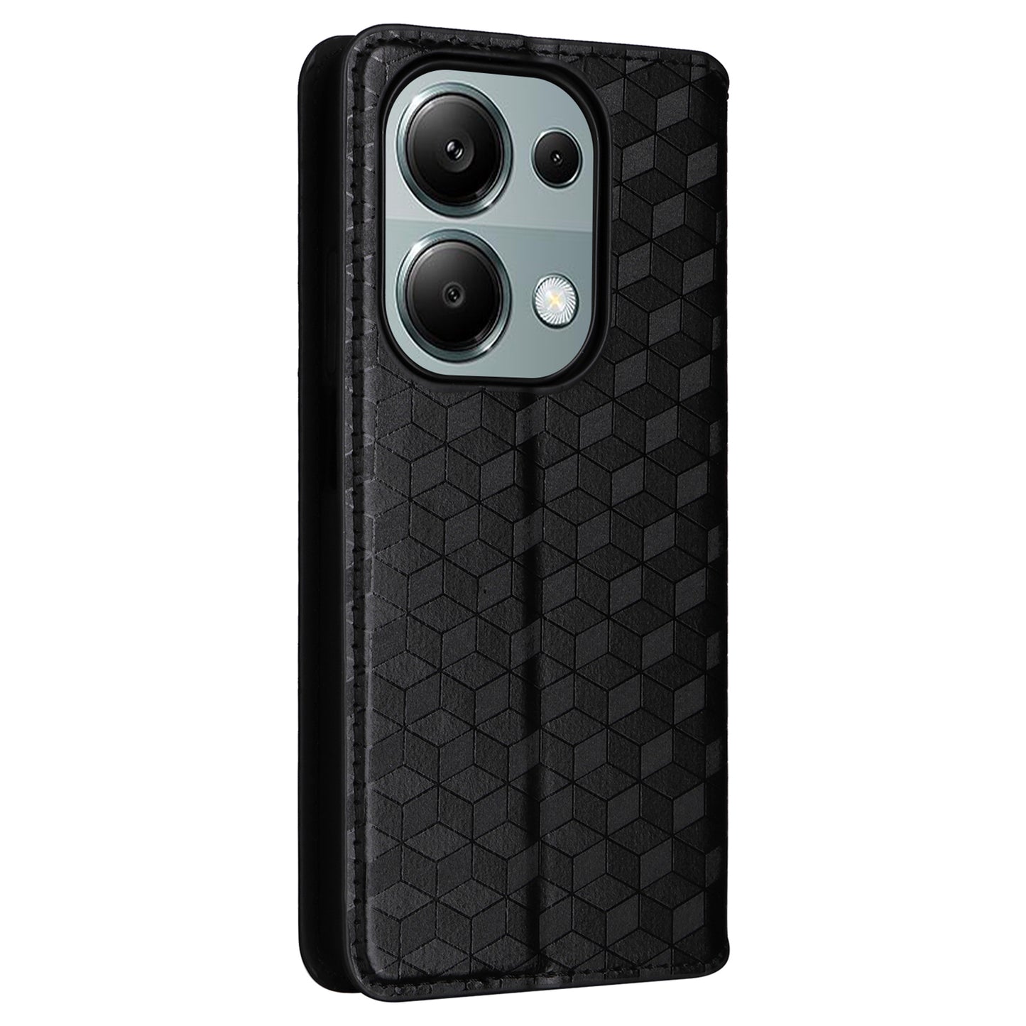 For Xiaomi Redmi Note 13 Pro 4G / Poco M6 Pro 4G Case Rhombus Imprinted Stand View Phone Cover - Black