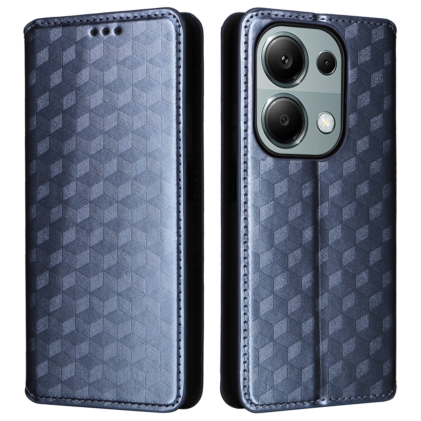 For Xiaomi Redmi Note 13 Pro 4G / Poco M6 Pro 4G Case Rhombus Imprinted Stand View Phone Cover - Blue