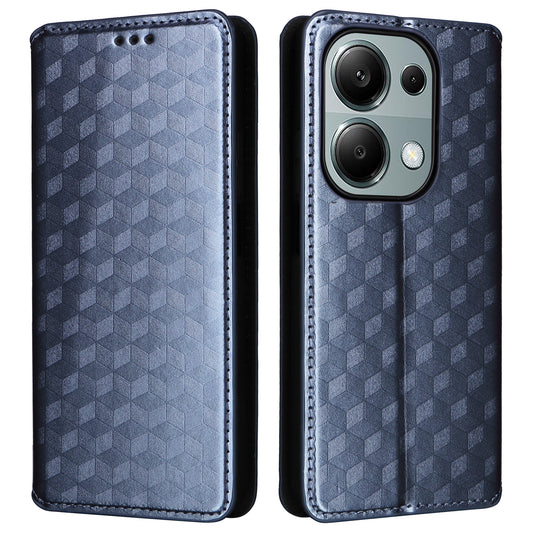 For Xiaomi Redmi Note 13 Pro 4G / Poco M6 Pro 4G Case Rhombus Imprinted Stand View Phone Cover - Blue