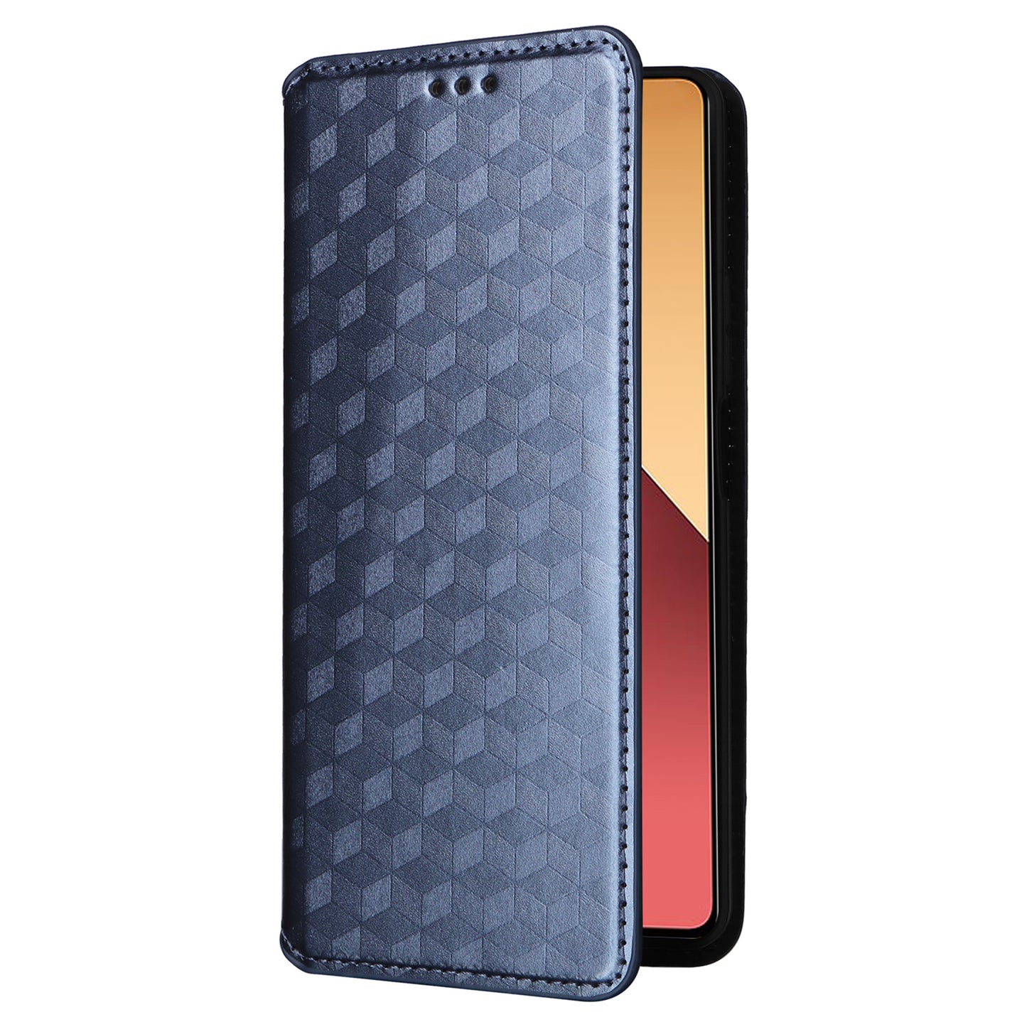 For Xiaomi Redmi Note 13 Pro 4G / Poco M6 Pro 4G Case Rhombus Imprinted Stand View Phone Cover - Blue