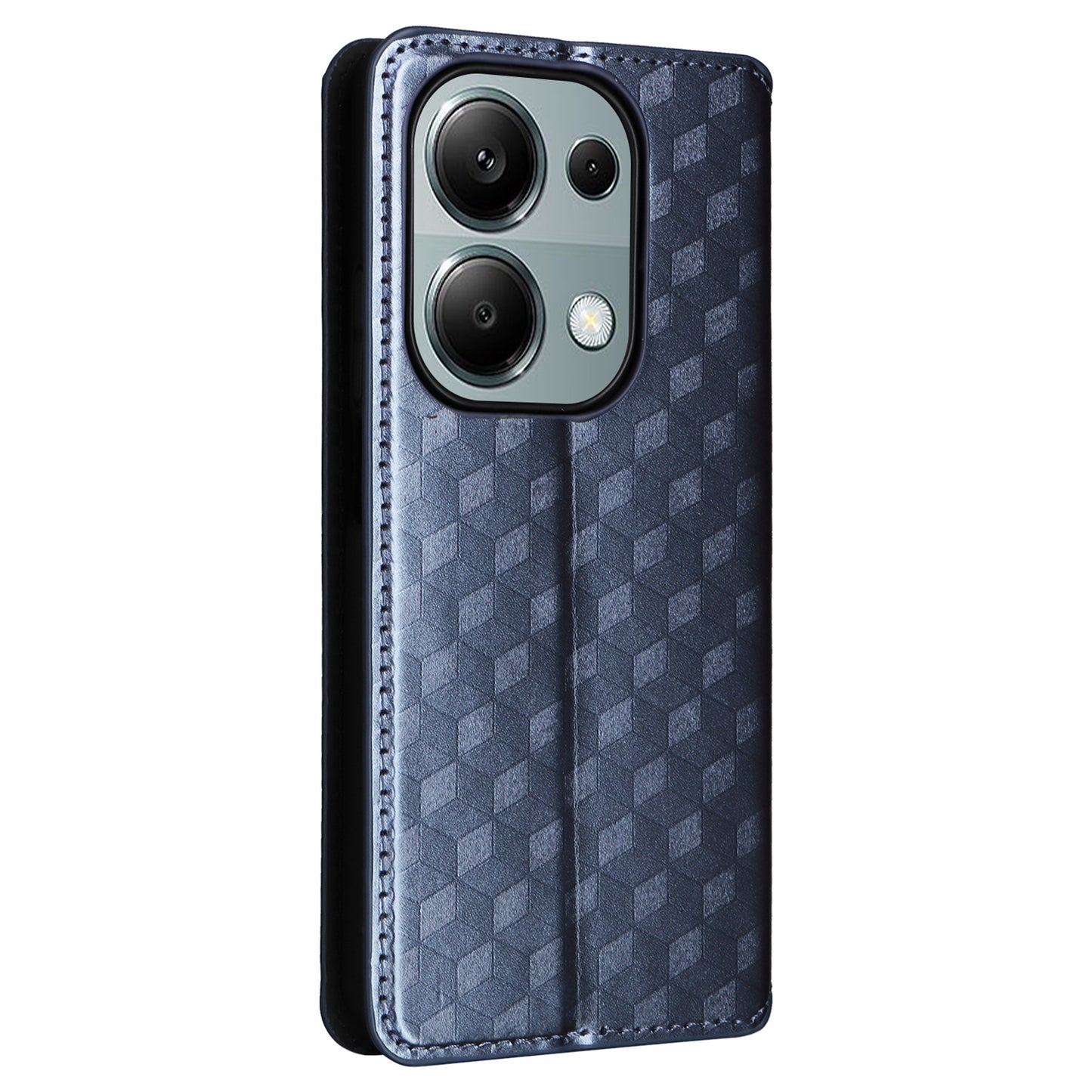 For Xiaomi Redmi Note 13 Pro 4G / Poco M6 Pro 4G Case Rhombus Imprinted Stand View Phone Cover - Blue