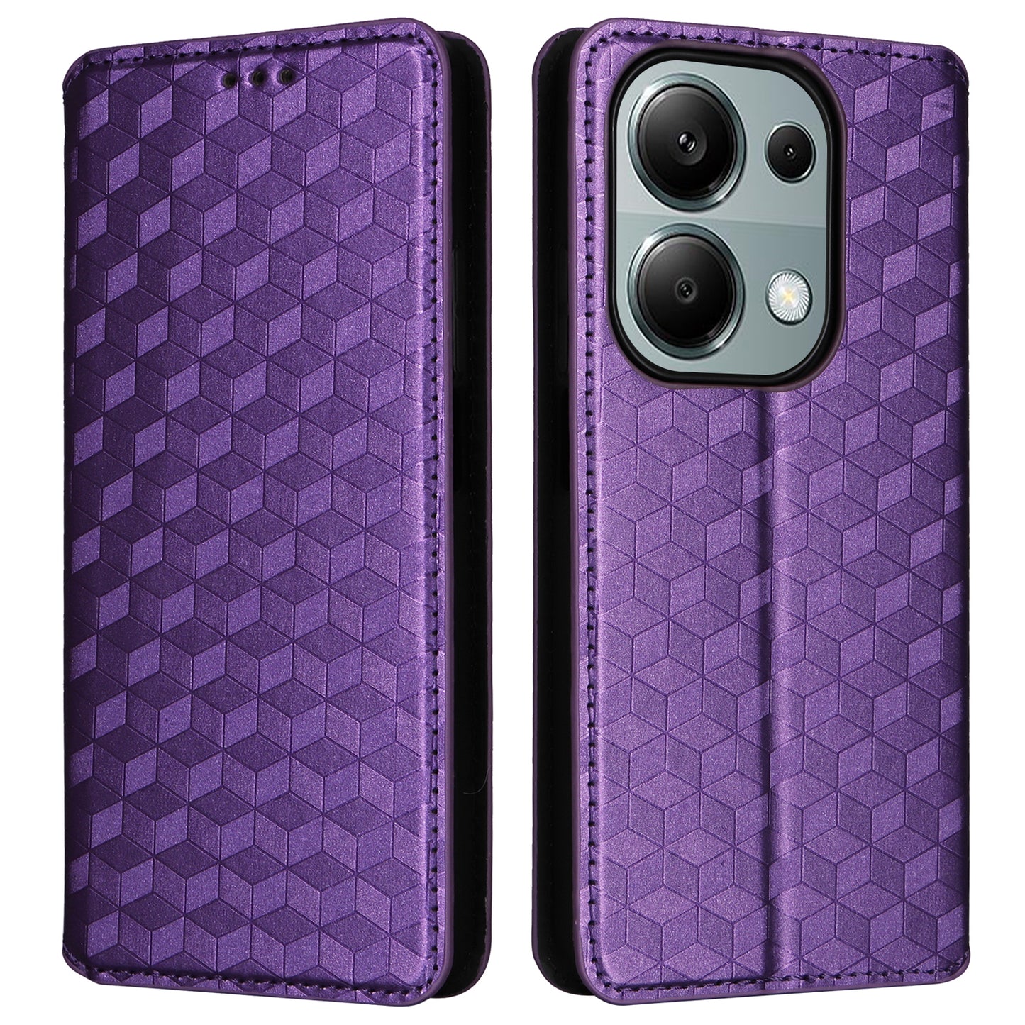 For Xiaomi Redmi Note 13 Pro 4G / Poco M6 Pro 4G Case Rhombus Imprinted Stand View Phone Cover - Purple